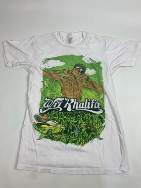 Vintage White Tee with Green Wiz Khalifa Graphic Size Small womens